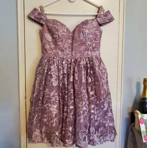 Short Off-the-Shoulder Embroidered-Mesh Party Dres